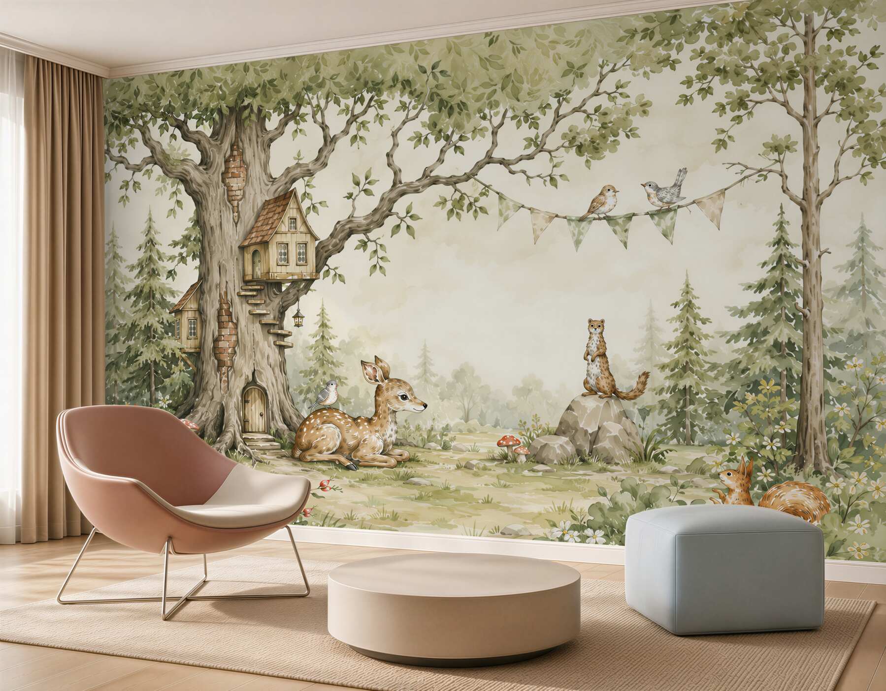 Fototapeten Tiere ruhen sich im Baumhaus aus