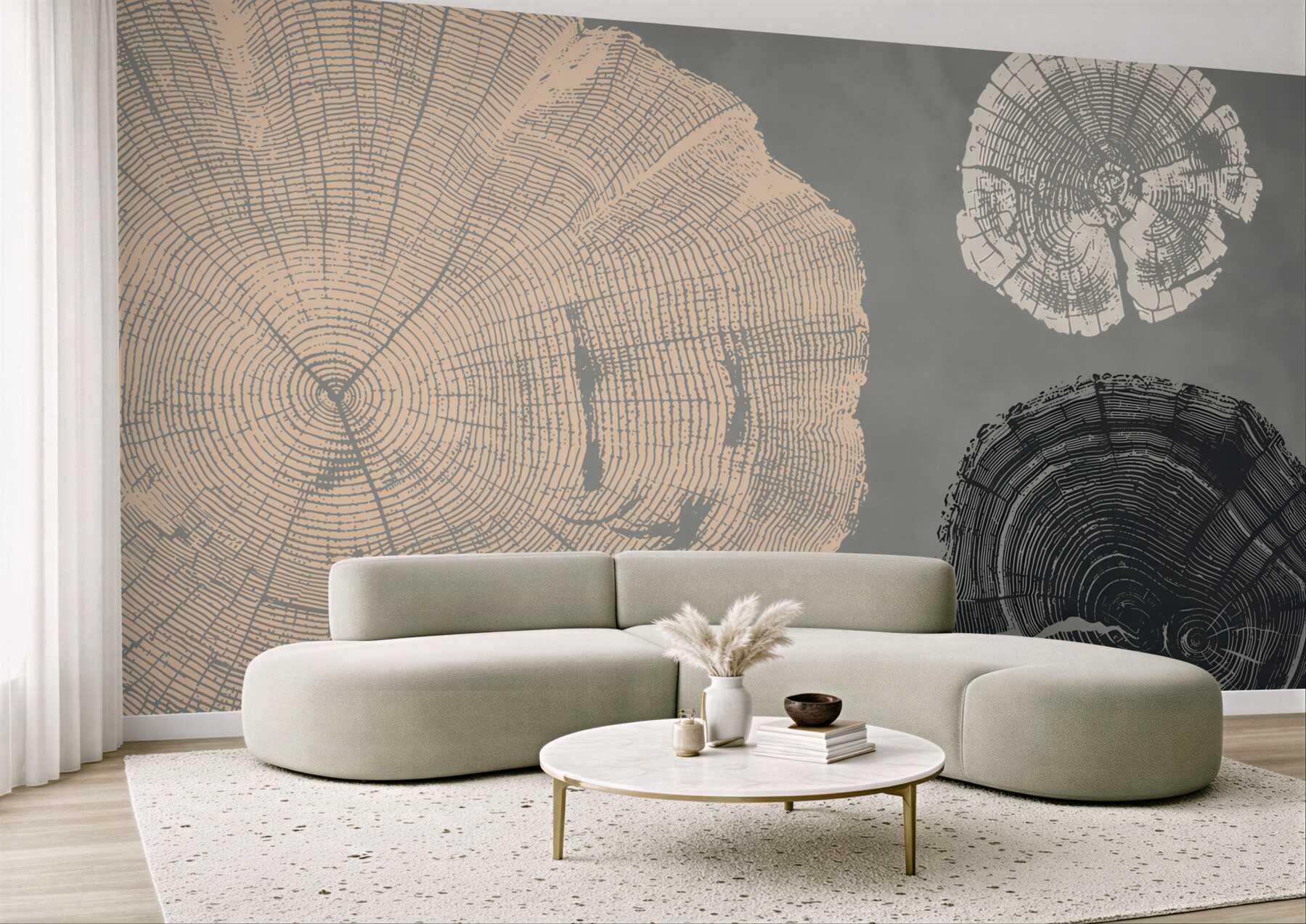 Fototapeten beige und blau abstrakte Holzmaserung für das Wohnzimmer