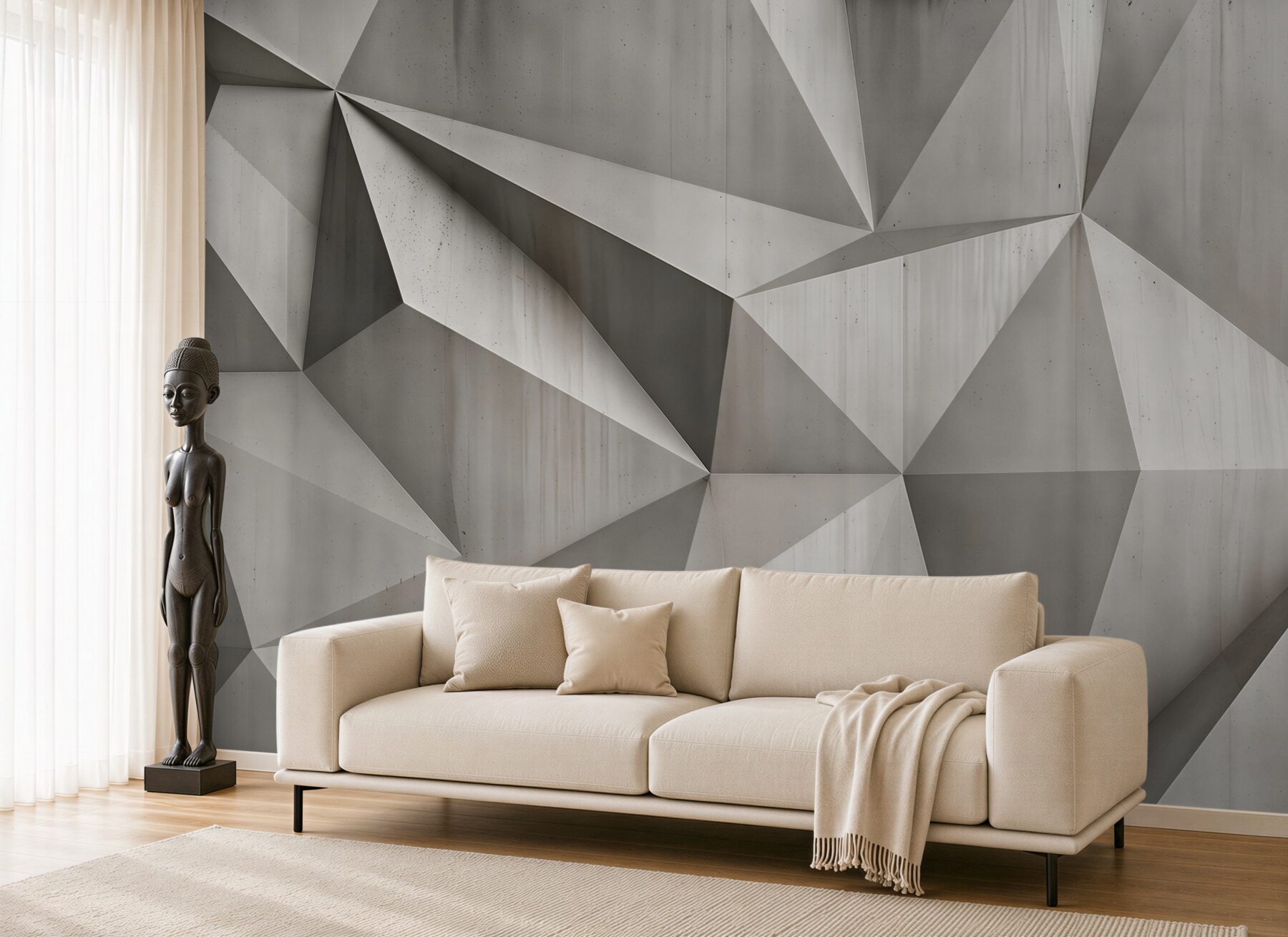 Fototapeten geometrische Dreiecke beige und grau modern 3D