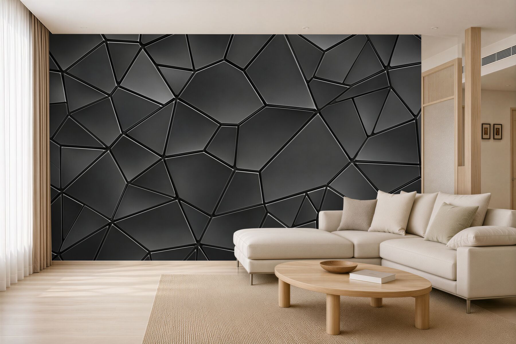 Fototapeten graue 3D-Geometriepaneele modern für Wohnzimmer und Büro