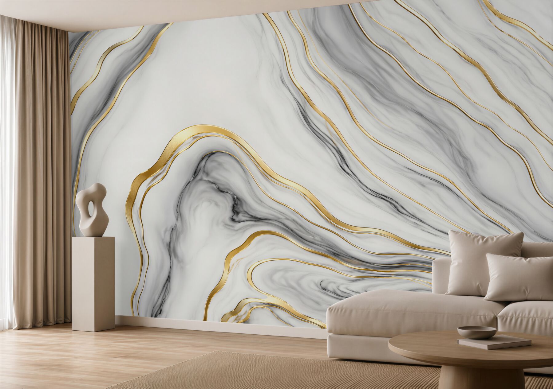 Fototapeten eleganter moderner weißer Marmor mit goldenen Adern