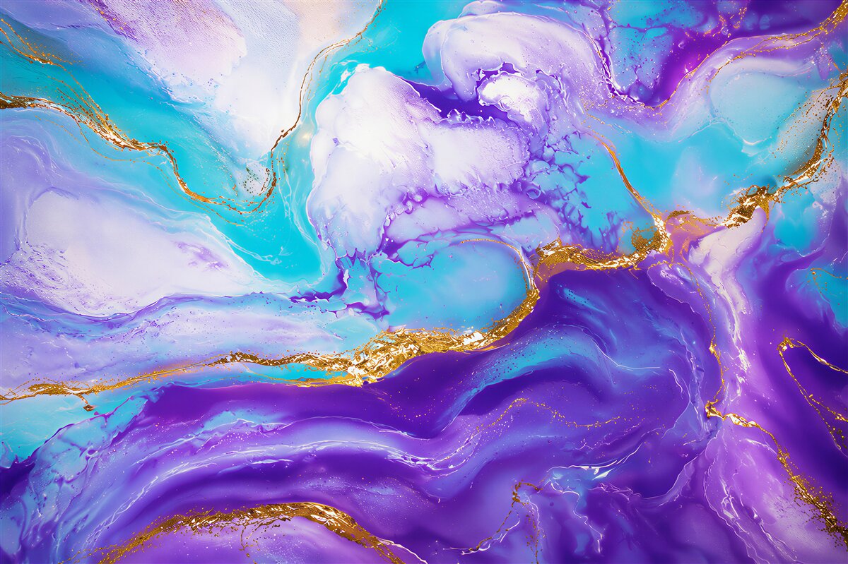 Fototapeten abstrakter Pastell-Marmor in Violett und Blau mit goldenen Adern