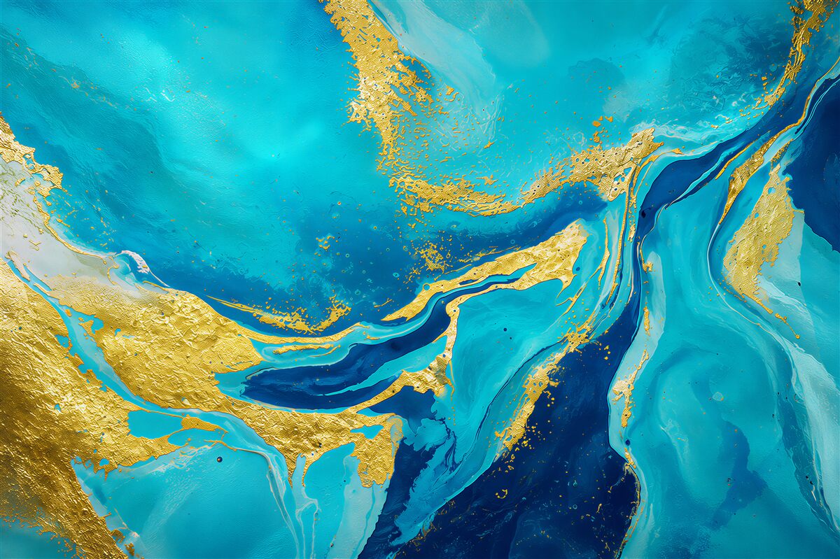 Fototapeten eleganter abstrakter blau-goldener Marmor für ein modernes Wohnzimmer