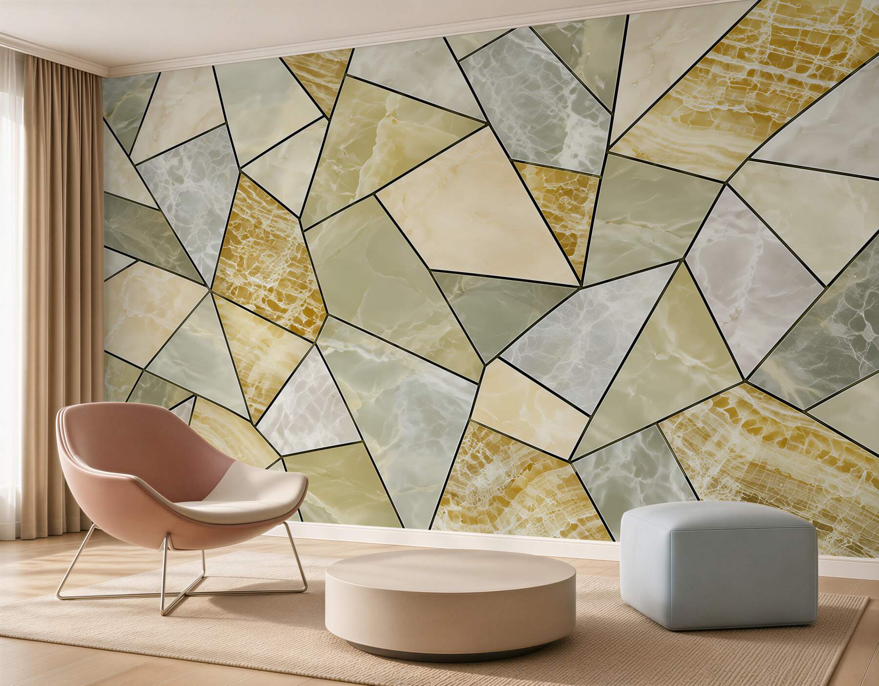 Fototapeten Marmor Onyx weiß-grün mit goldenen Adern elegant
