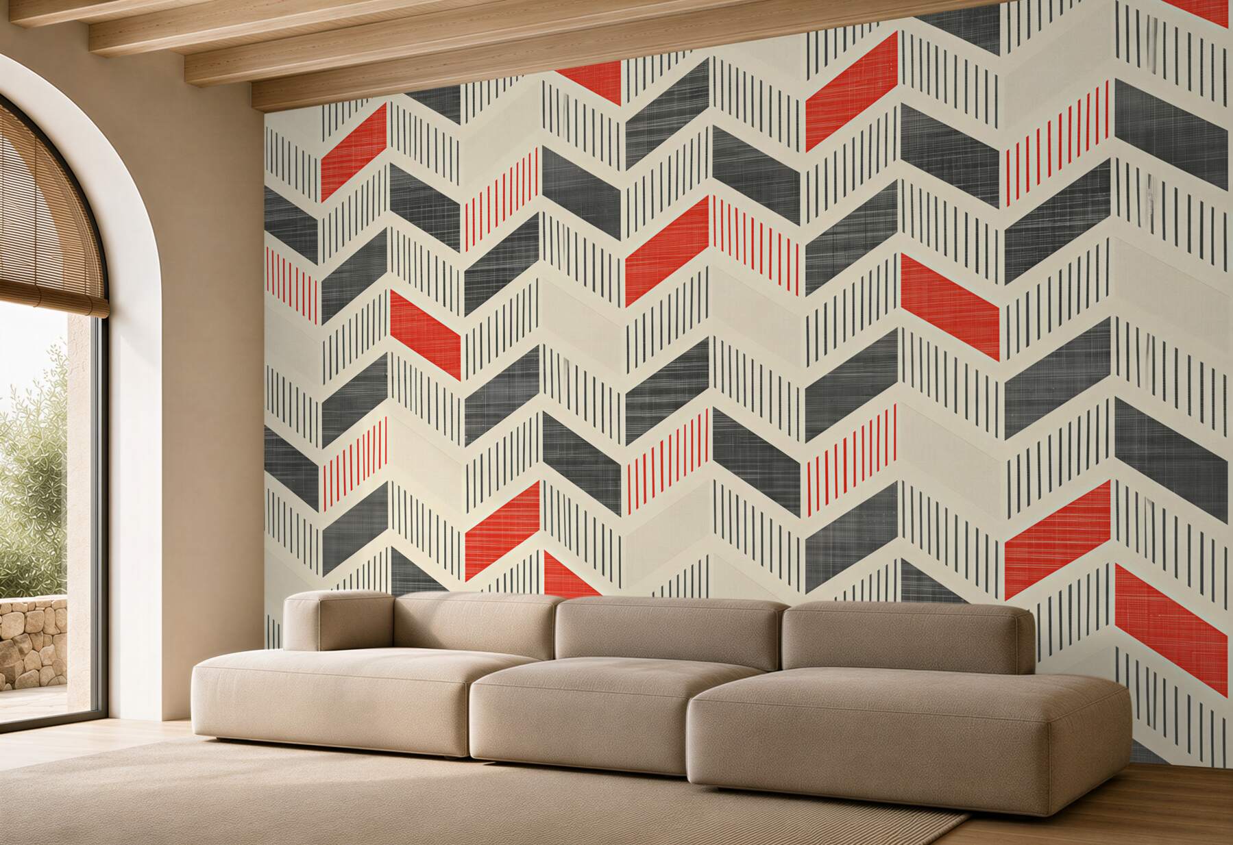 Fototapeten geometrisches muster beige-grau mit puderrosa modern