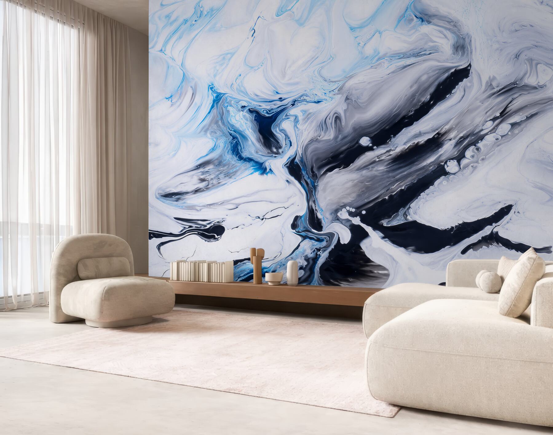 Fototapeten abstrakte weiß-blaue Marmor mit goldenen Details