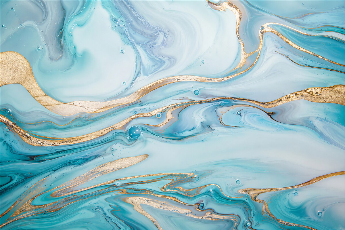 Fototapeten abstrakte blaue Wellen mit goldenen Linien für das Wohnzimmer