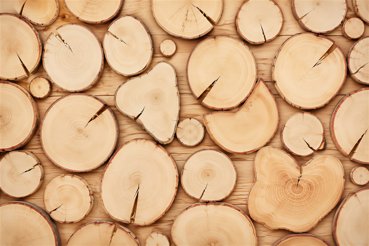 Fototapeten Holzscheibe beige natürlich für rustikale Innenräume