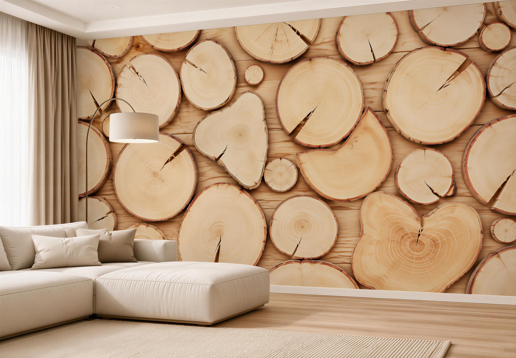 Fototapeten Holzscheibe beige natürlich für rustikale Innenräume