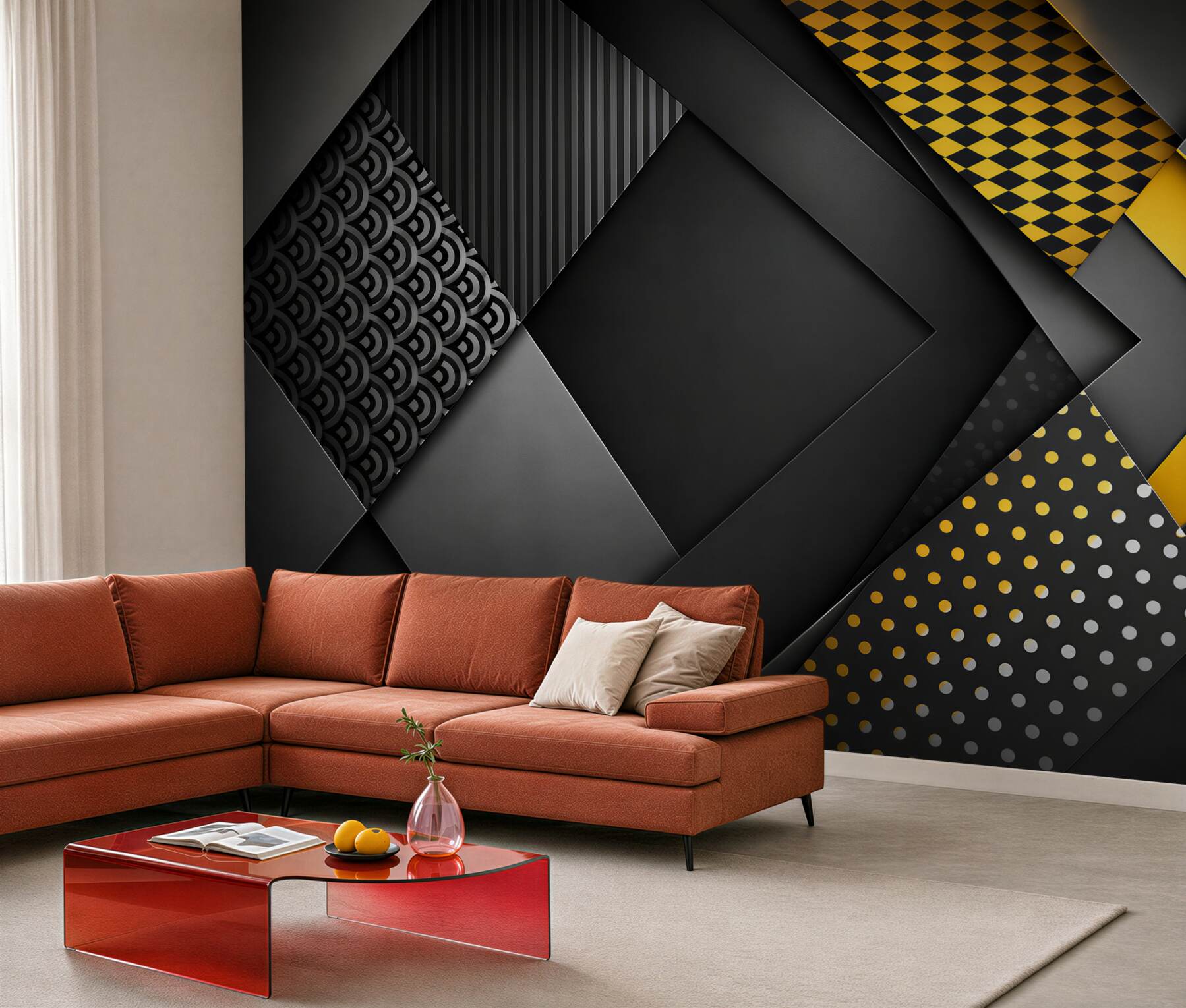 Fototapeten schwarze Geometrie mit goldenen Linien moderne Eleganz