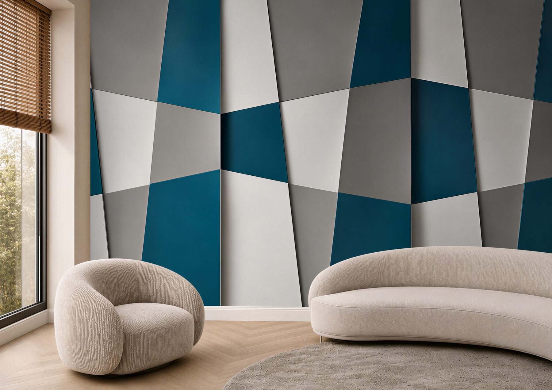 Fototapeten abstrakte geometrische Paneele blau grau modern