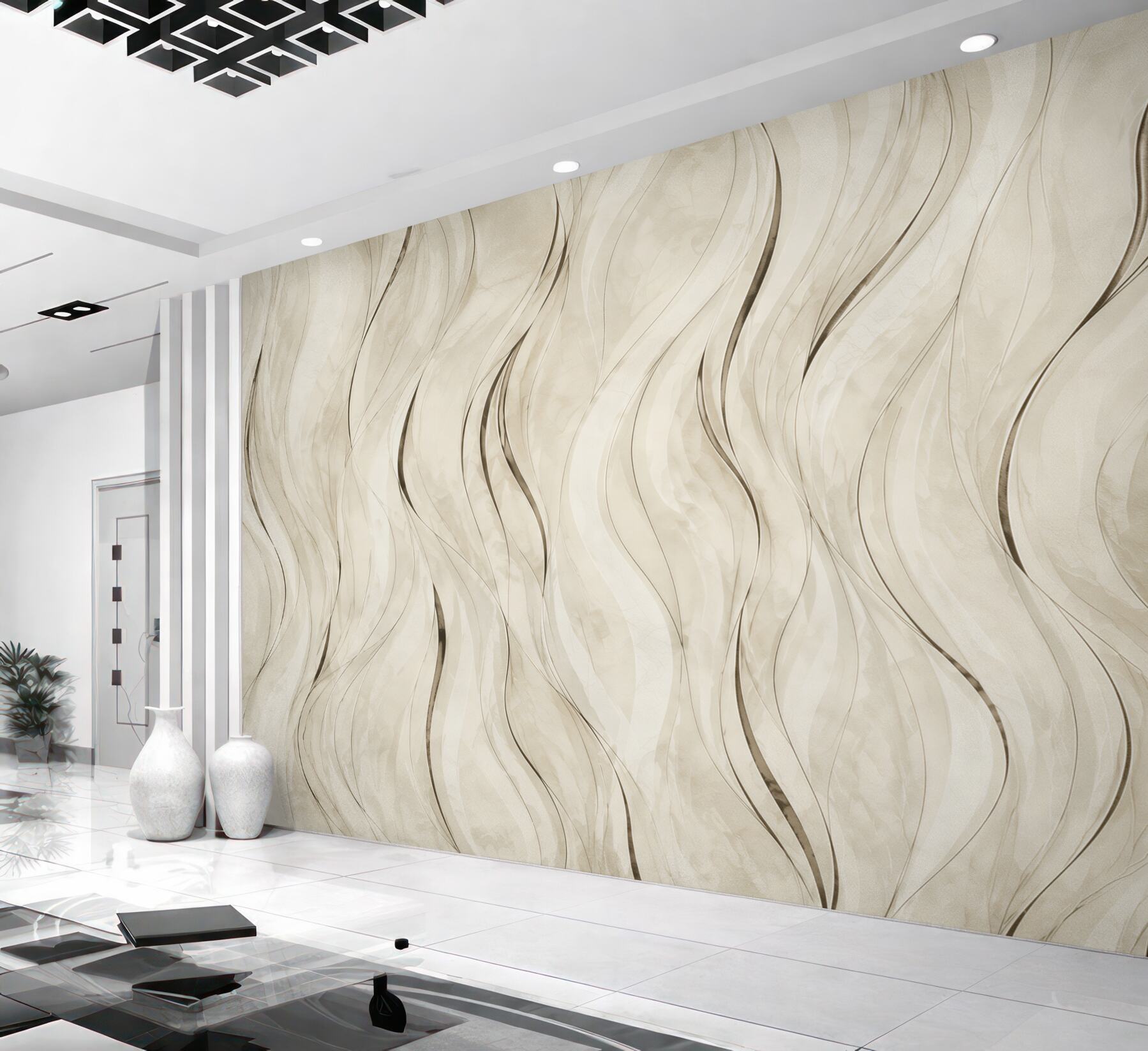 Fototapeten zarte beige abstrakte Wellen für elegantes Interieur