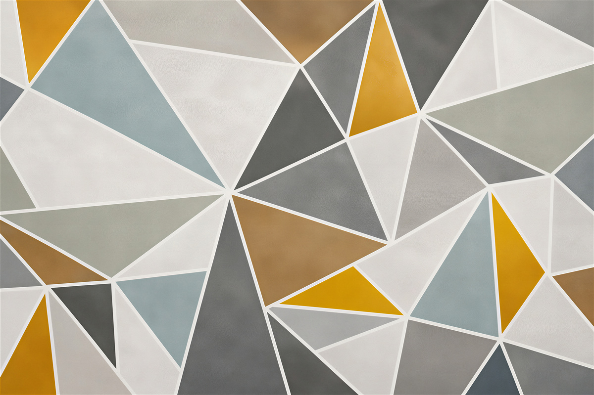 Fototapeten geometrische Dreiecke beige und grau mit goldenen Akzenten modern