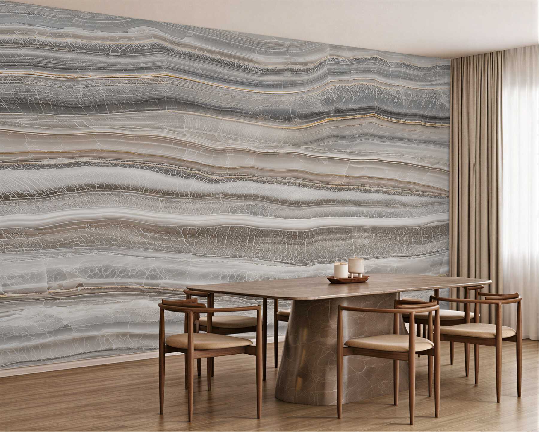 Fototapeten helles beige Onyx mit goldenen Schichten für ein elegantes Interieur