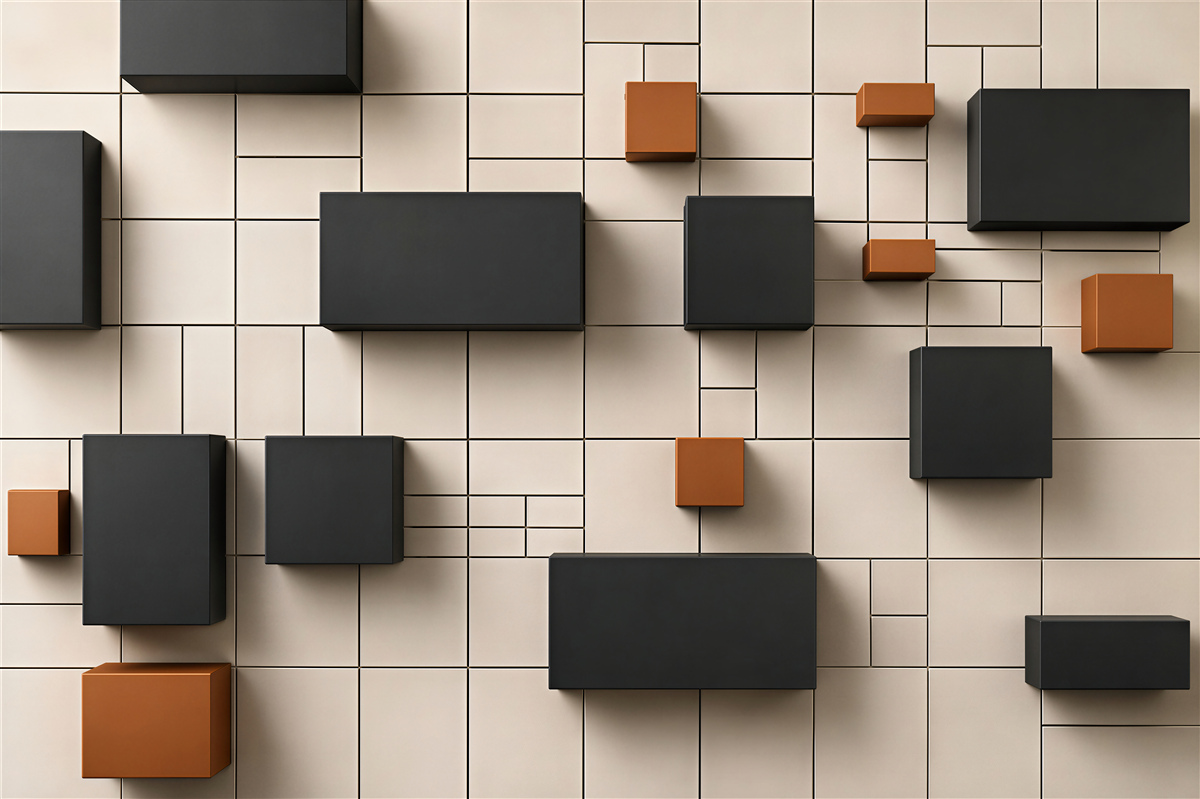 Fototapeten geometrische 3D-Formen grau und orange modern