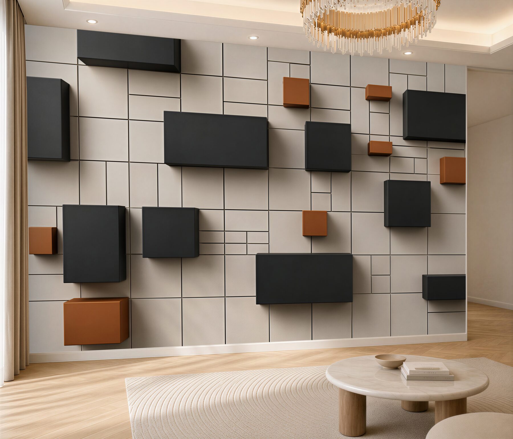 Fototapeten geometrische 3D-Formen grau und orange modern
