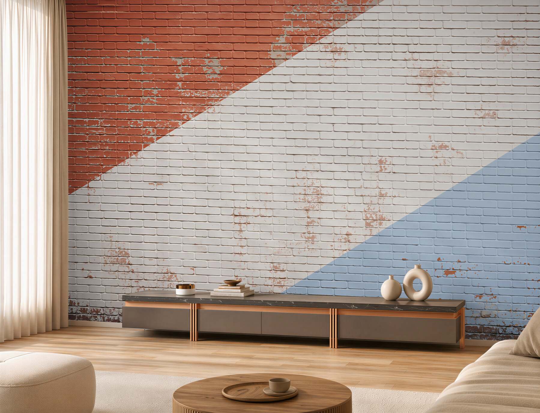 Fototapeten geometrische Streifen beige creme und blau modern minimalistisch