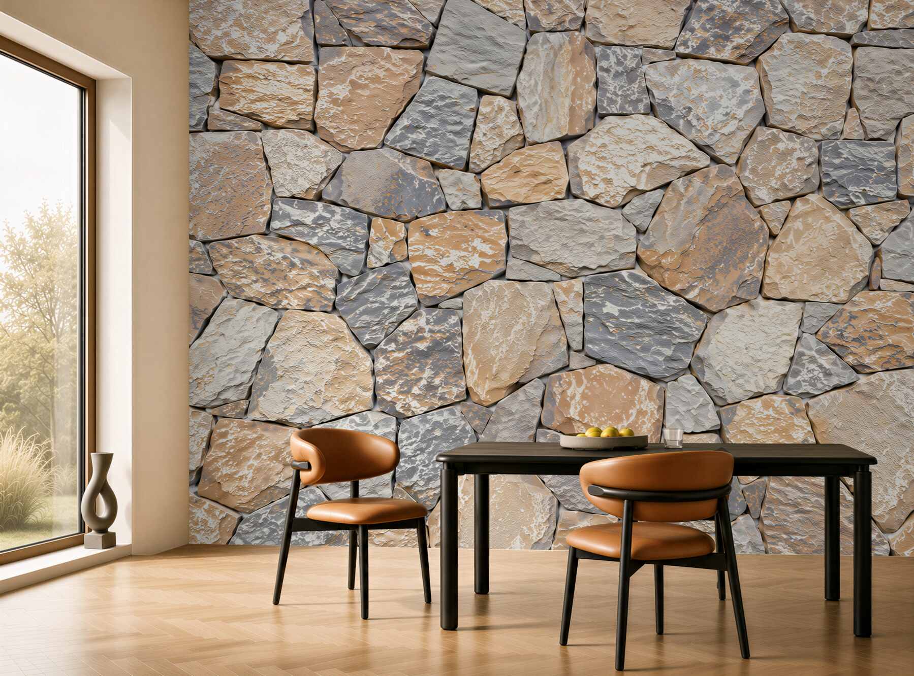 Fototapeten Steinwand beige-grau natürlich für das Wohnzimmer