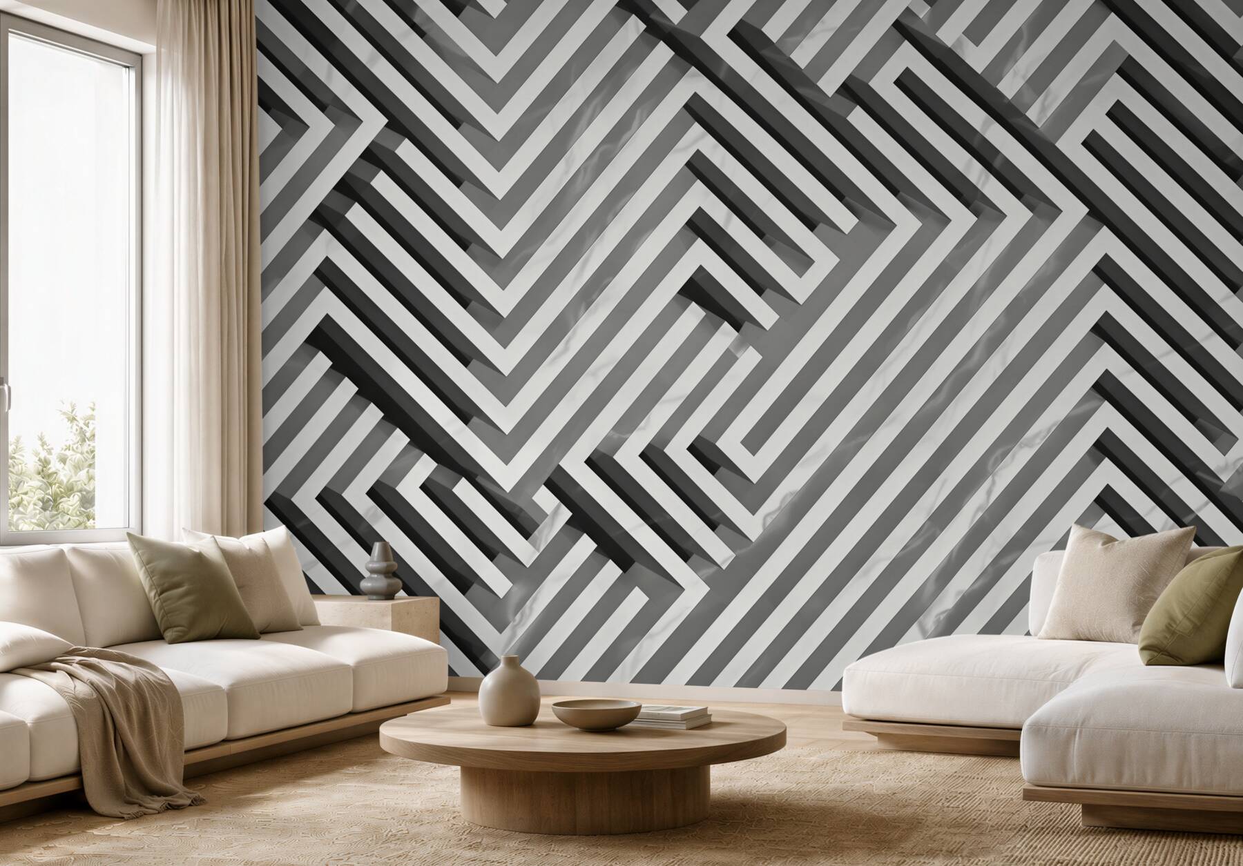 Fototapeten geometrisch beige 3D mit marmoriertem Muster modern