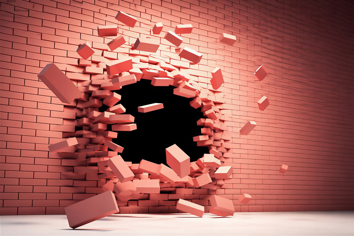 Fototapeten rissige rosa Wand 3D mit Öffnung modern