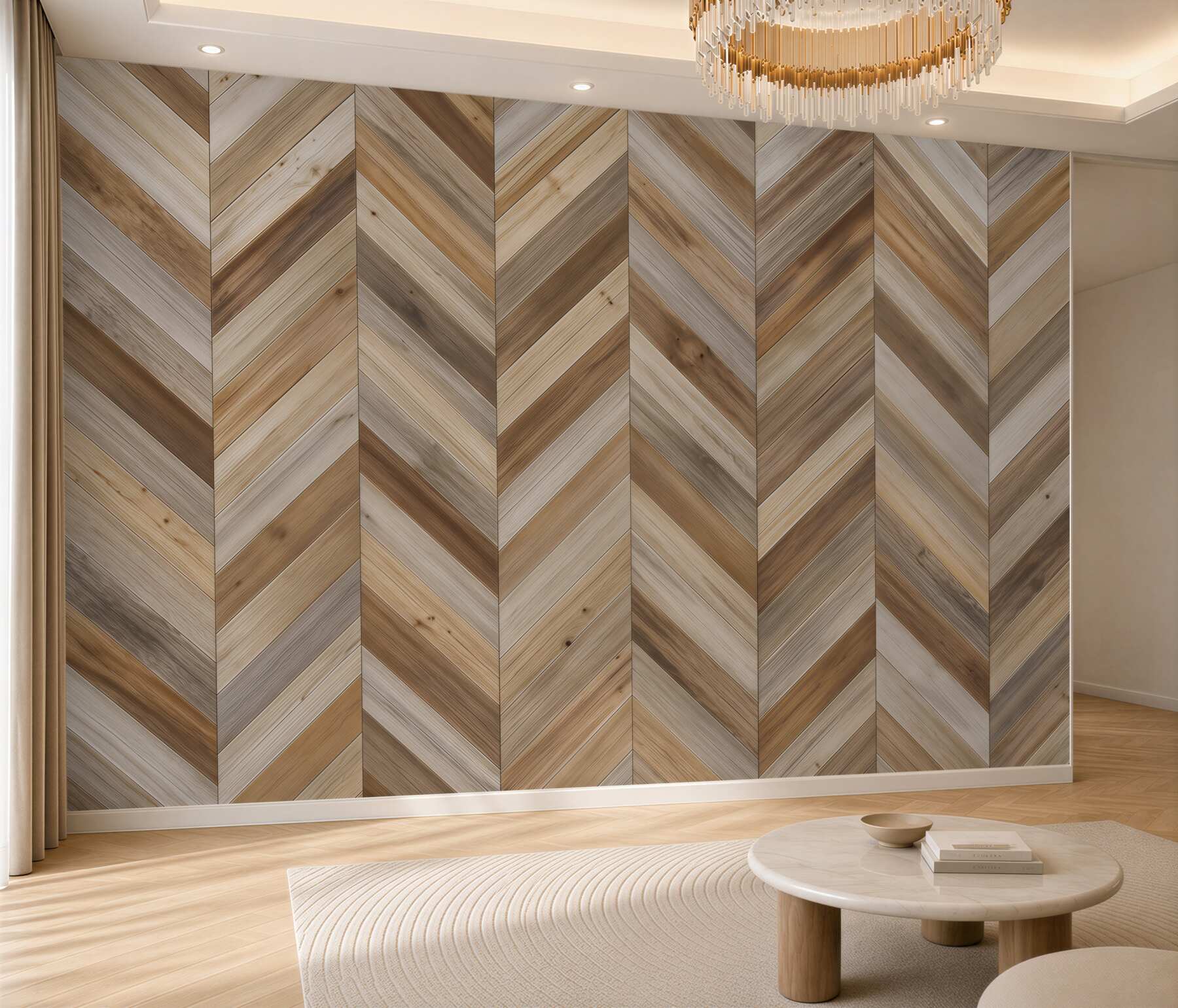 Fototapeten beige geometrische Holzparkett für moderne Innenräume