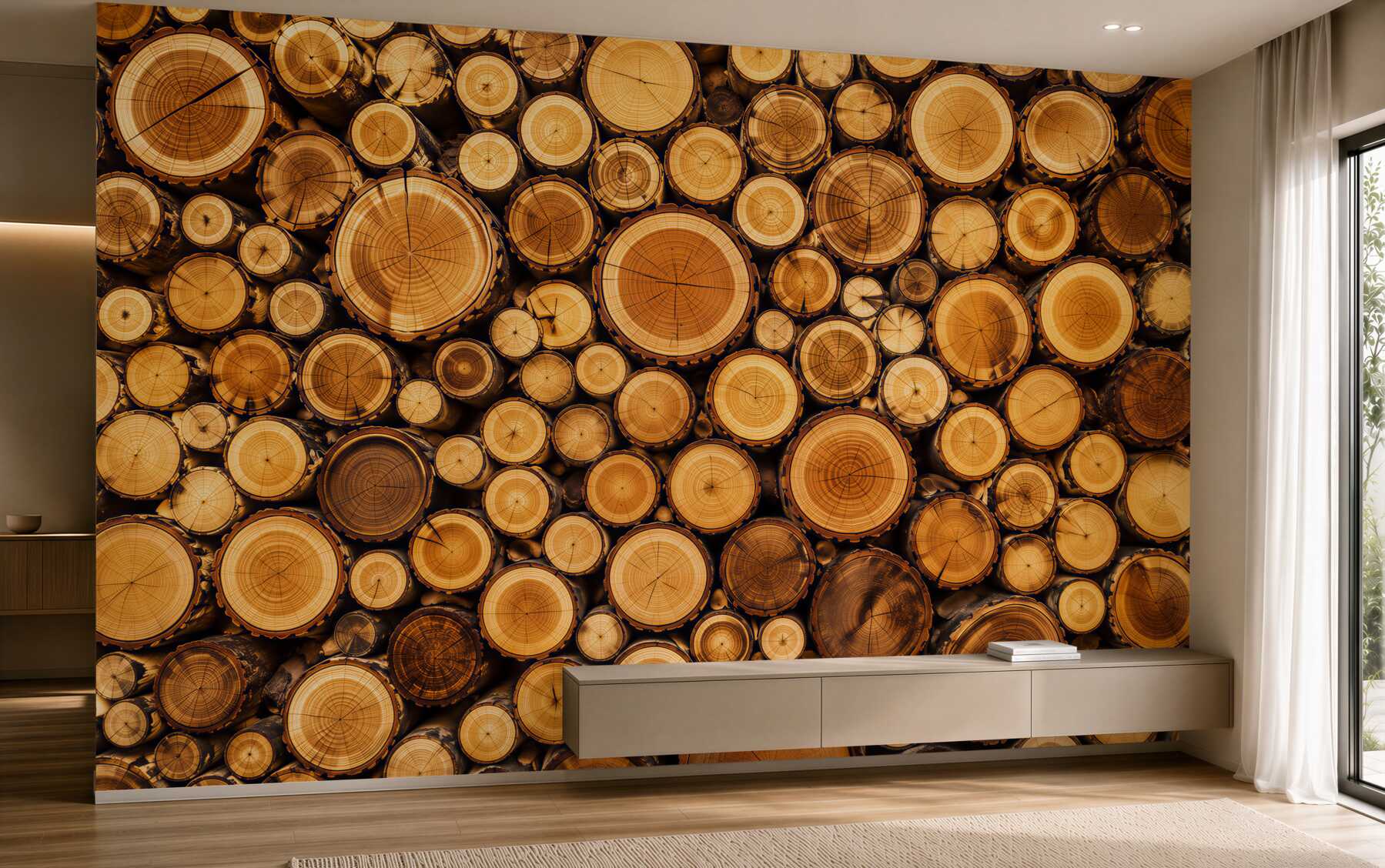 Fototapeten helle Holzmaserungen moderne Komposition auf beigem Hintergrund