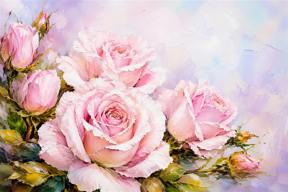 Fototapeten pastellfarbene Rosen pudrig rosa auf hellem romantischem Hintergrund