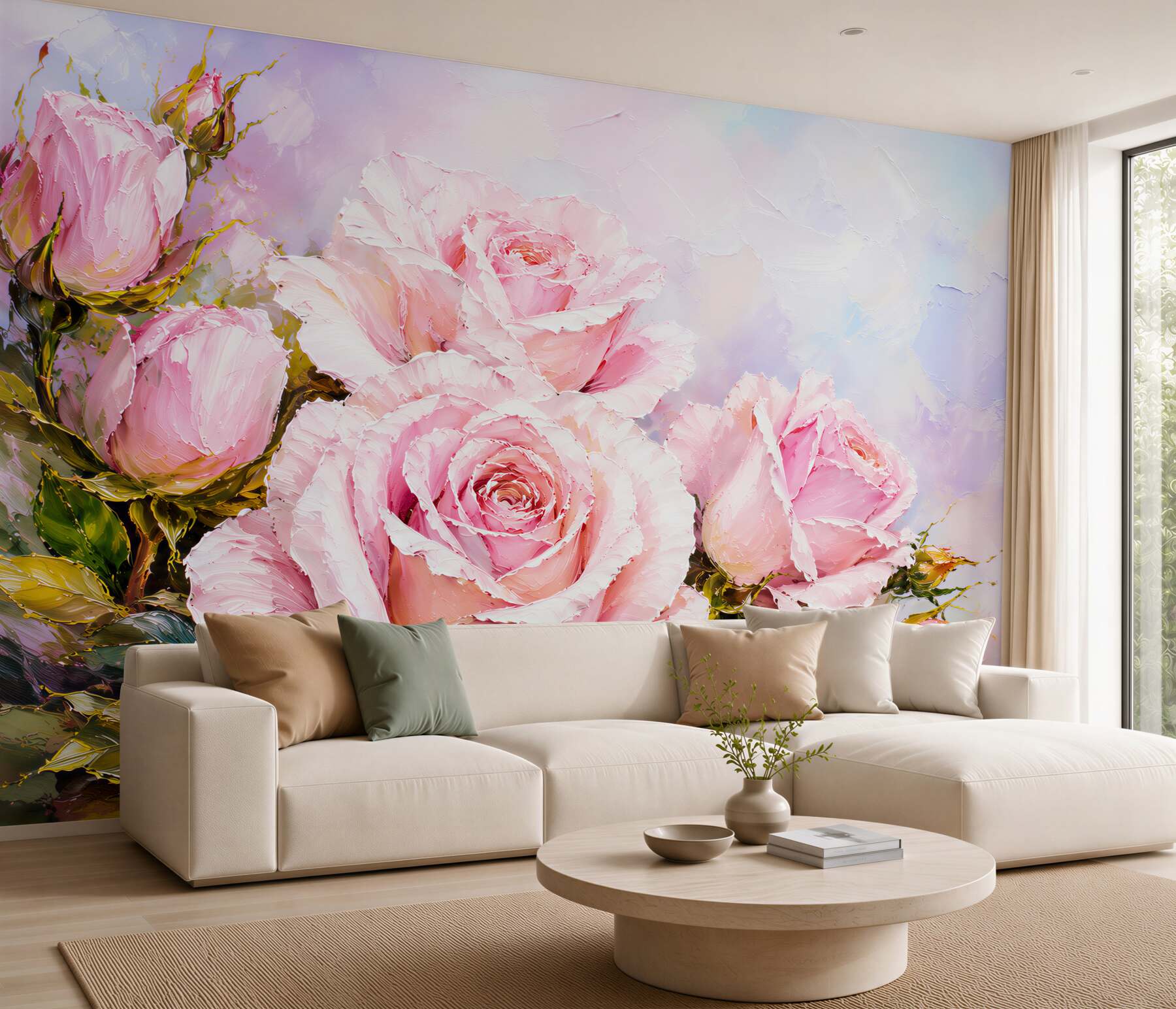 Fototapeten pastellfarbene Rosen pudrig rosa auf hellem romantischem Hintergrund