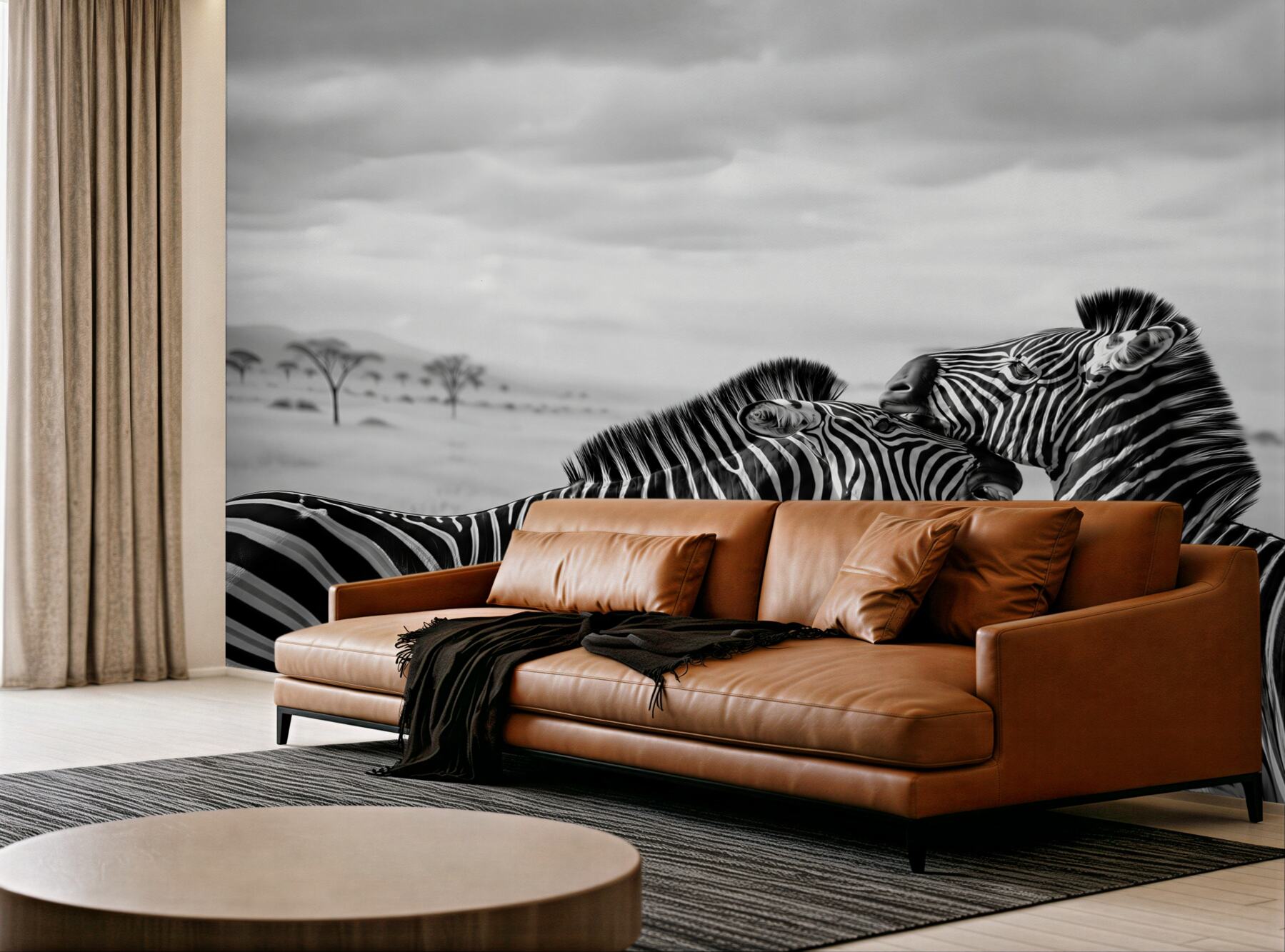 Fototapeten Zebras Sepia in der Savanne elegant für moderne Innenräume