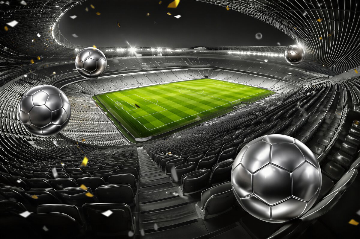 Fototapeten Fußbälle im Stadion hell modern für das Zimmer eines Jungen