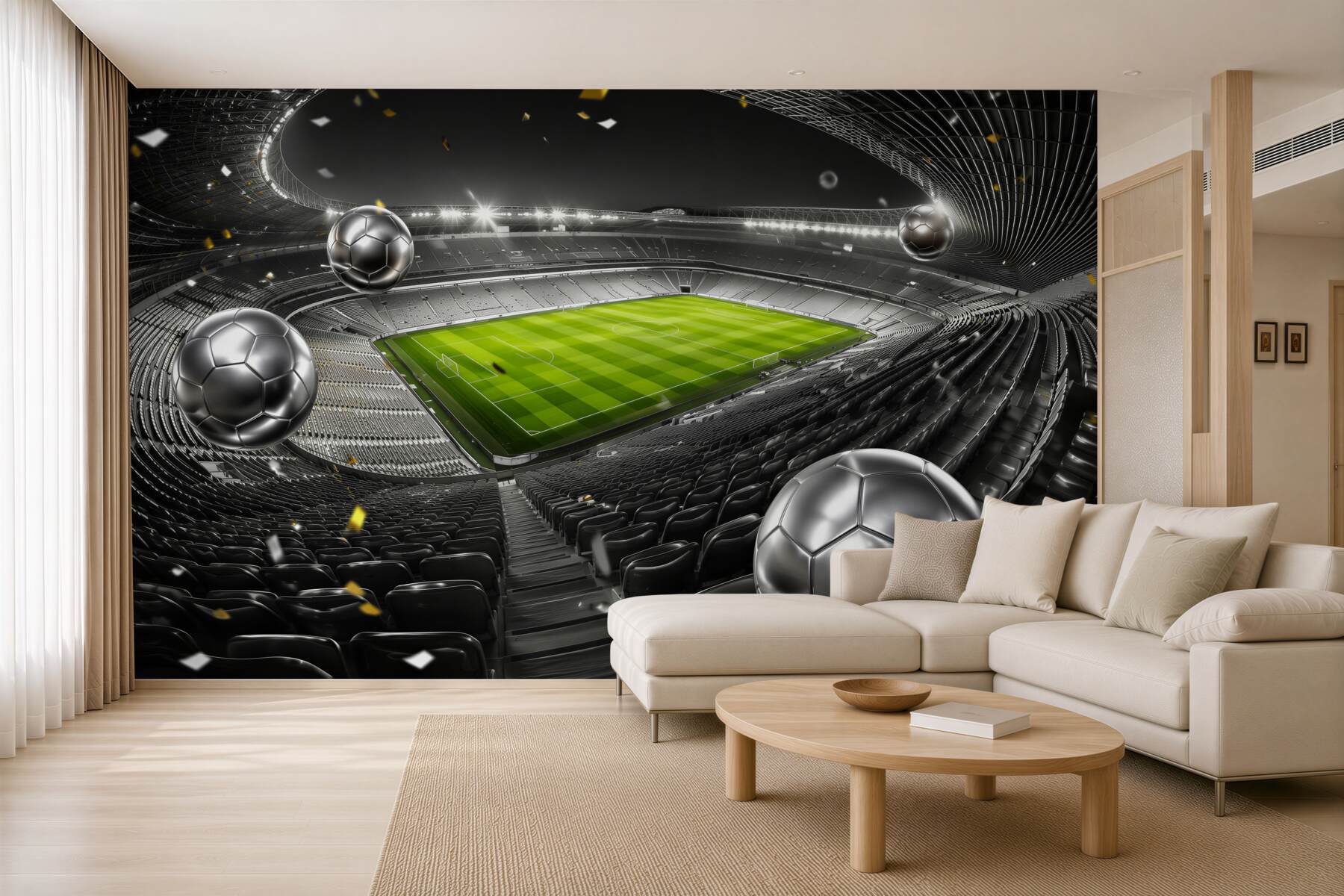 Fototapeten Fußbälle im Stadion hell modern für das Zimmer eines Jungen