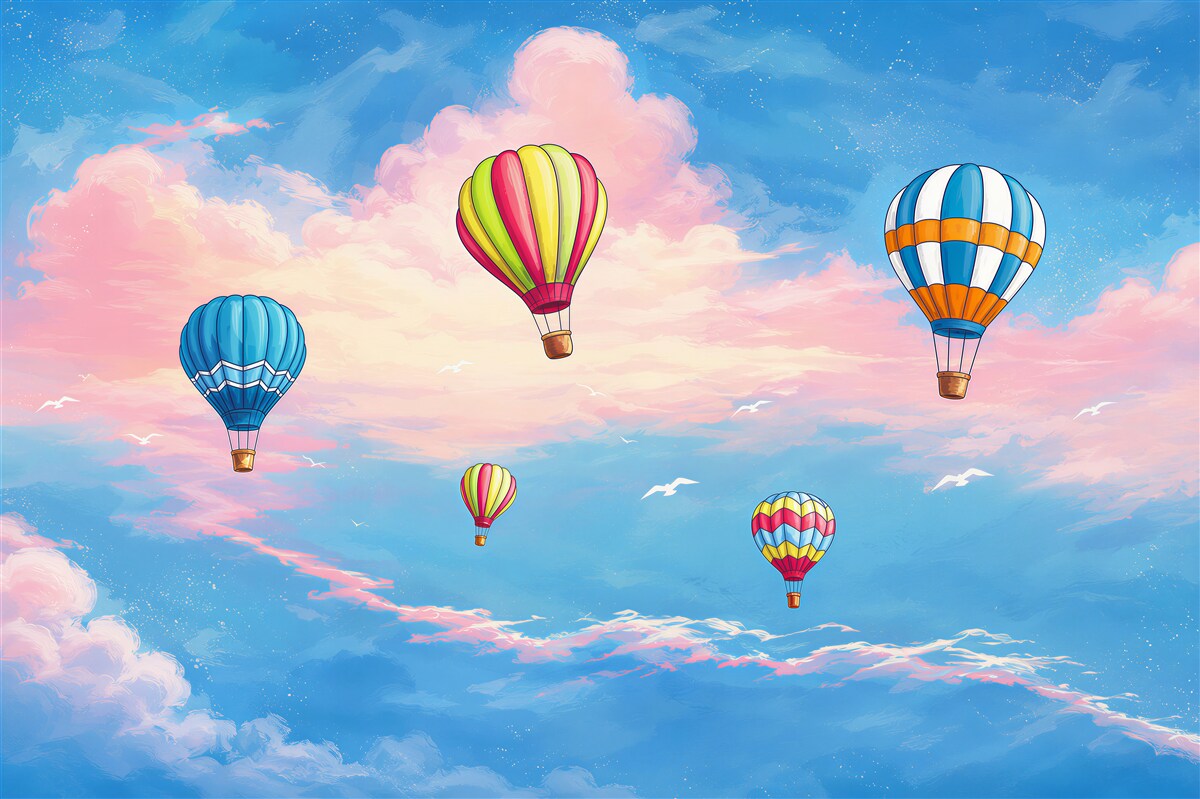 Fototapeten Heißluftballons über dem Meer bei Sonnenaufgang