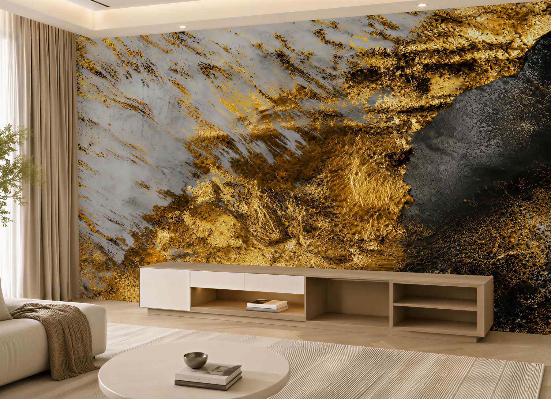 Fototapeten goldener Staub auf Naturstein