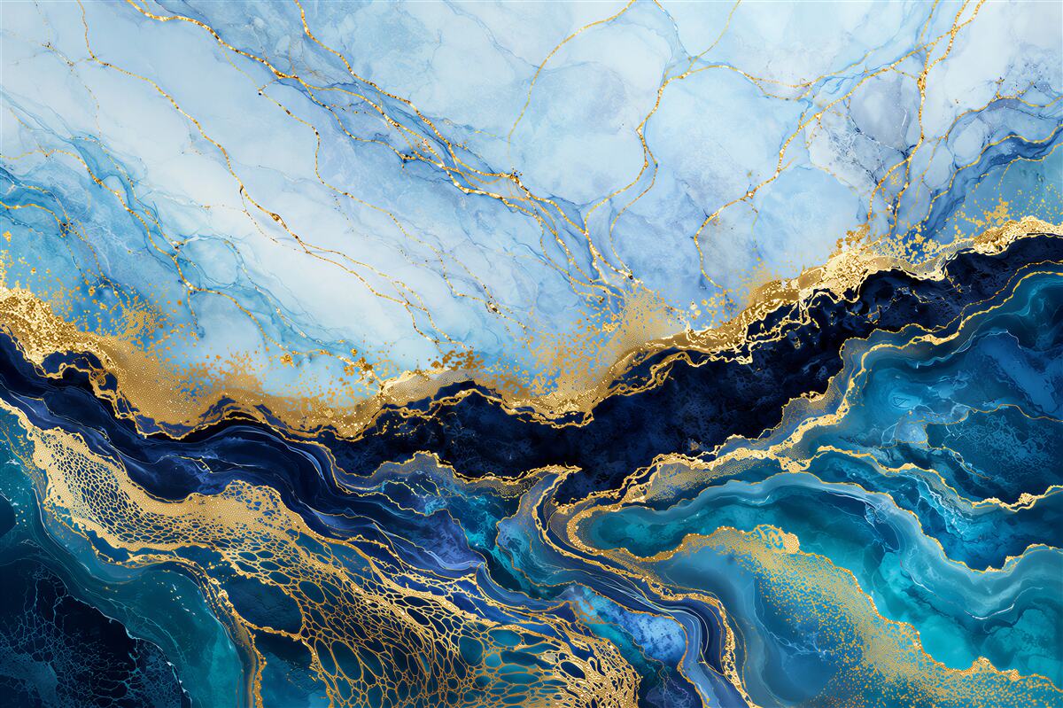 Fototapeten luxuriöser blau-goldener Marmor