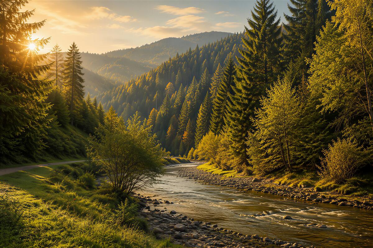 Fototapeten malerische Bergstraße bei Sonnenaufgang