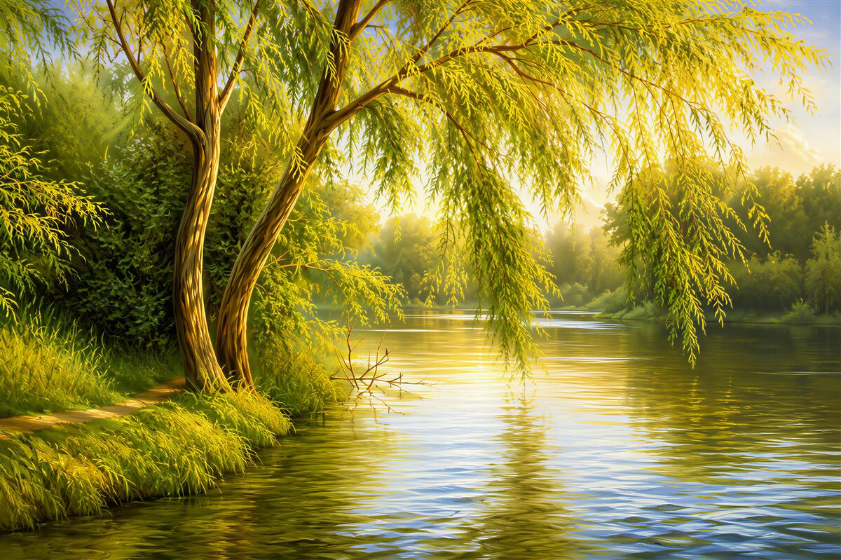 Fototapeten Sommerweide am Wasser