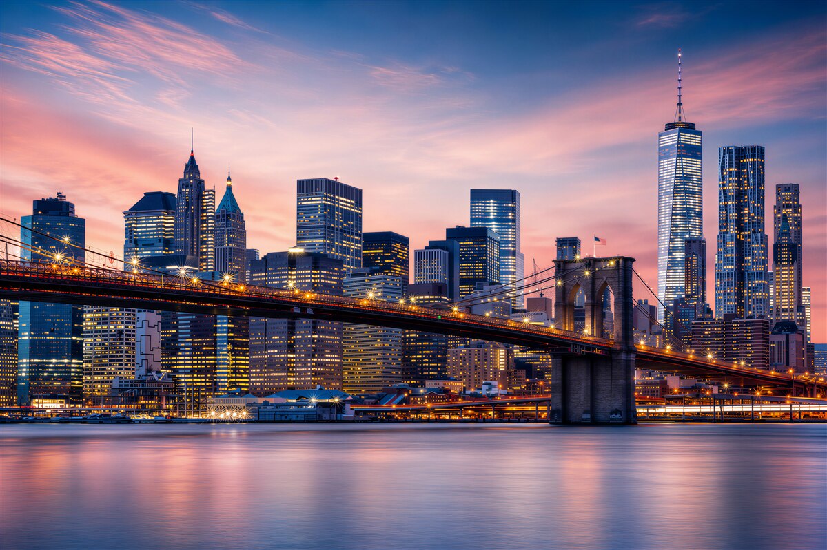 Fototapeten nächtliches New York mit der Brooklyn-Brücke