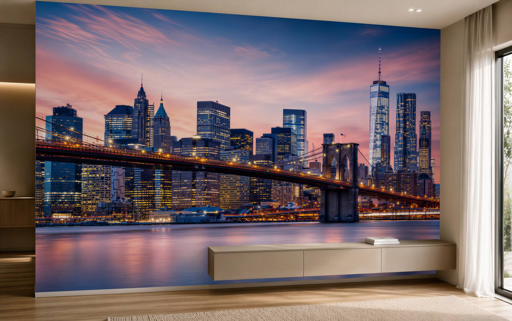 Fototapeten nächtliches New York mit der Brooklyn-Brücke