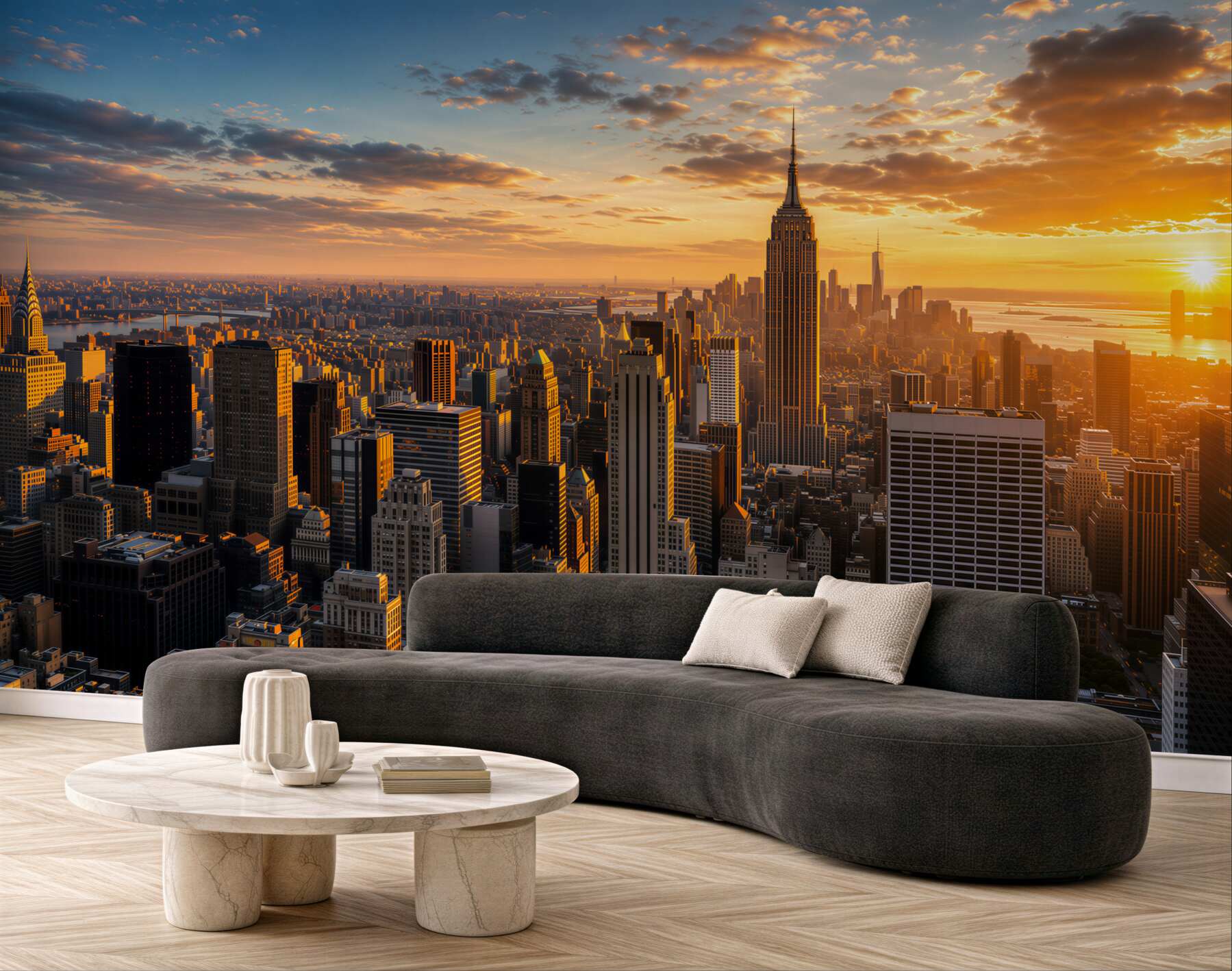 Fototapeten Wolkenkratzer von New York bei Sonnenuntergang