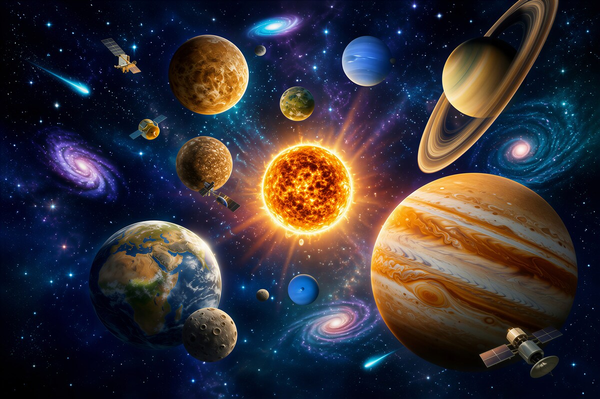 Fototapeten Planeten in verschiedenen Formen und Farben