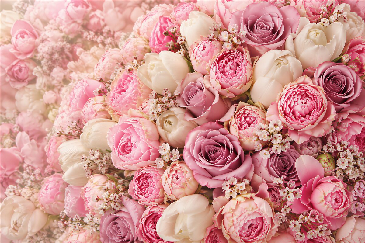 Fototapeten wunderschöner Strauß aus verschiedenen Blumen