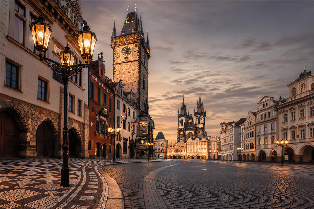Fototapeten Gemütliche Straße in Prag