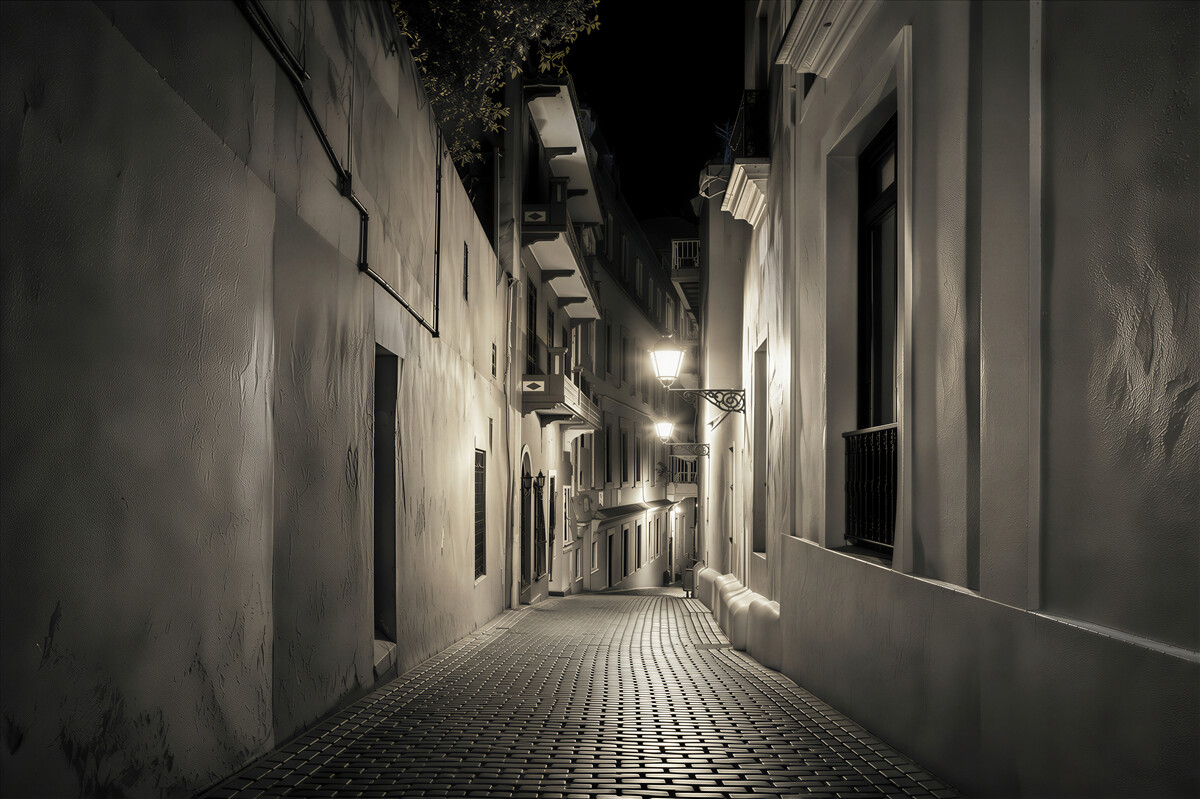 Fototapeten leere Straße in der Nacht