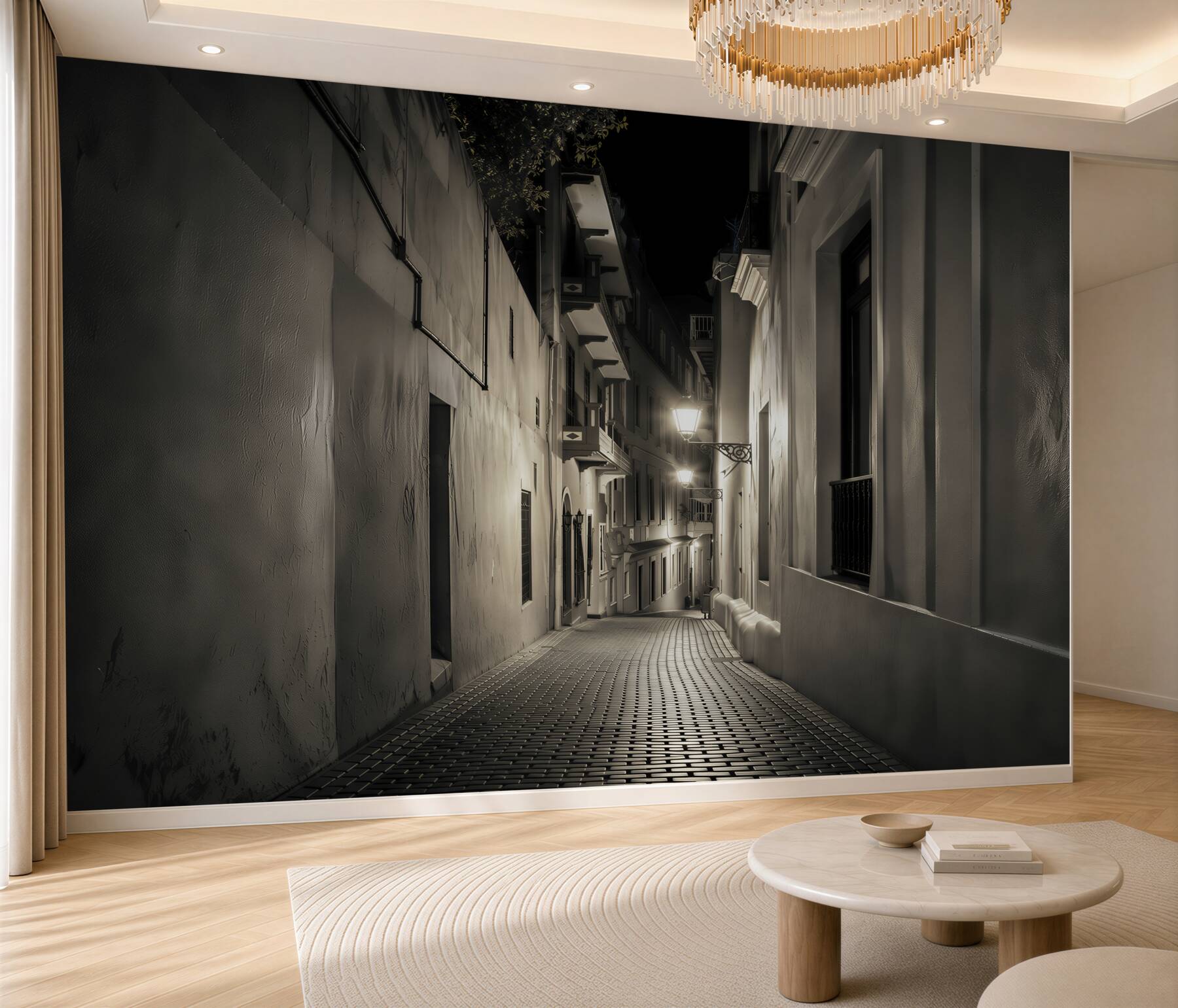Fototapeten leere Straße in der Nacht