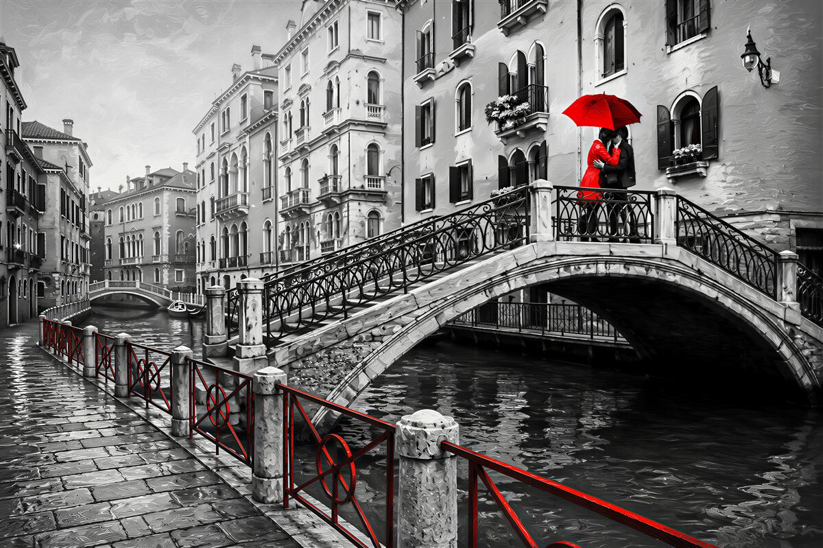 Fototapeten Brücke in Venedig in Schwarz-Weiß