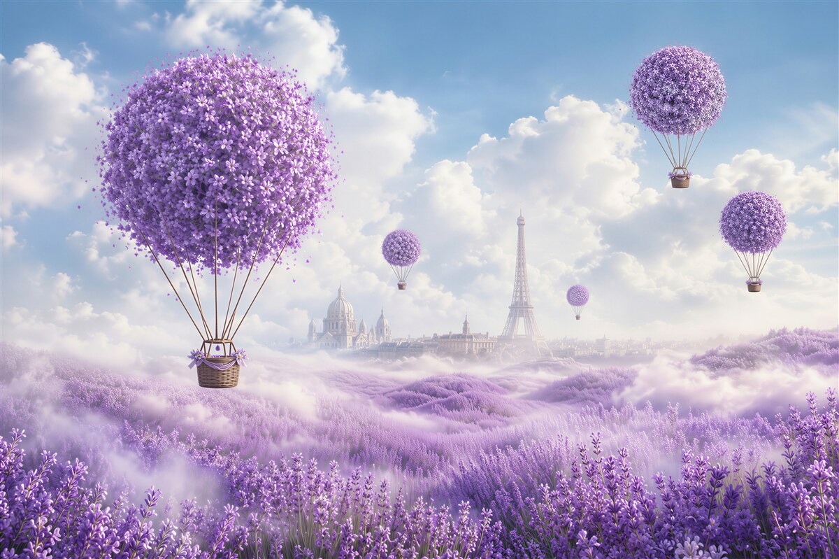 Fototapeten Lavendelfeld und Ballons