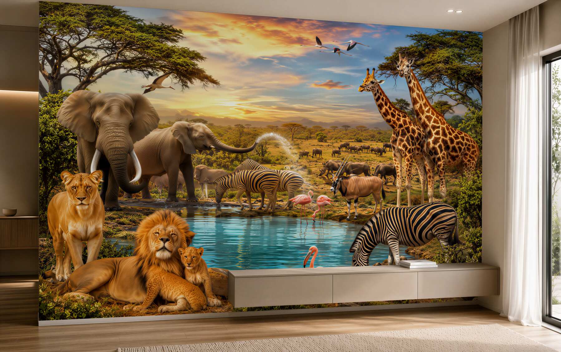 Fototapeten afrikanische Tiere am Wasserloch