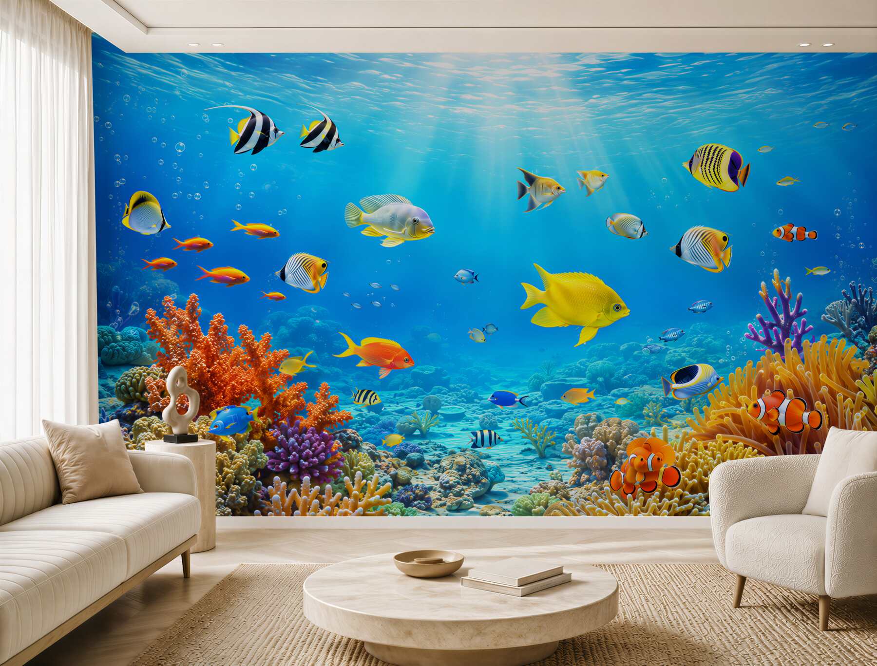 Fototapeten verschiedene Fische unter Wasser