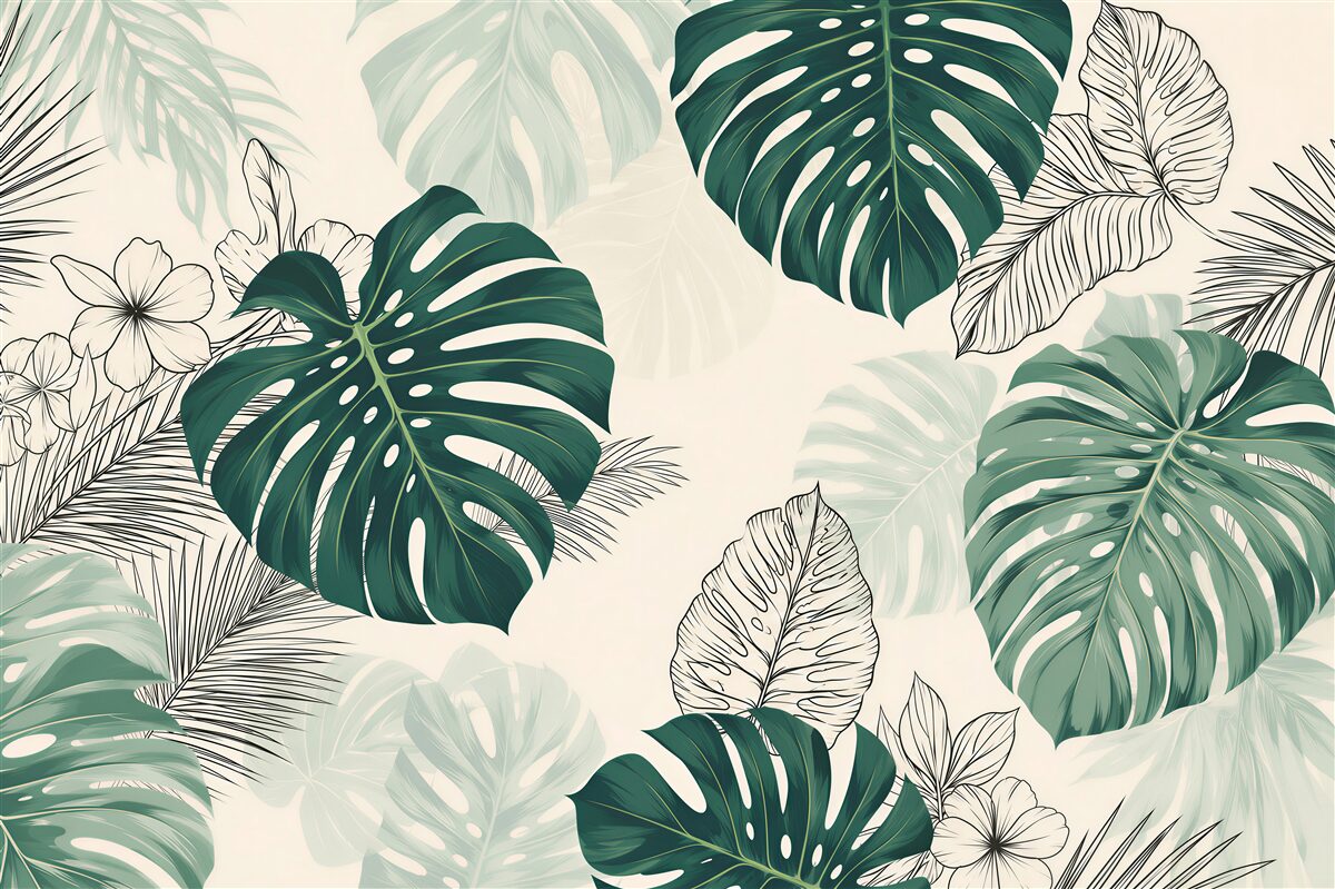Fototapeten riesige Monstera-Blätter mit Texturen