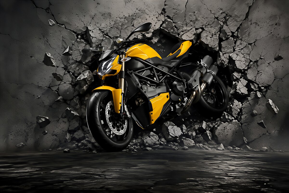 Fototapeten gelbes Motorrad auf Graffiti